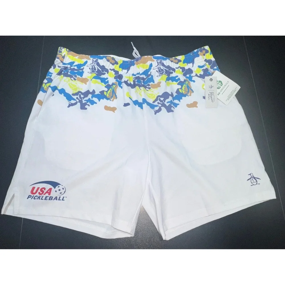 Original Penguin USA Pickleball Shorts Mens Large White Camo Stretch Athletic